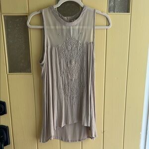 Embroidered Sleeveless Beige Top